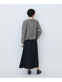 【LOISIR】リネンチェックスクエアネックジャケット 詳細画像 ブラック系その他 4