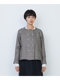 【LOISIR】リネンチェックスクエアネックジャケット 詳細画像 ブラック系その他 7
