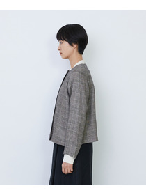 【LOISIR】リネンチェックスクエアネックジャケット 詳細画像 ブラック系その他 8