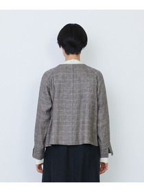 【LOISIR】リネンチェックスクエアネックジャケット 詳細画像 ブラック系その他 9