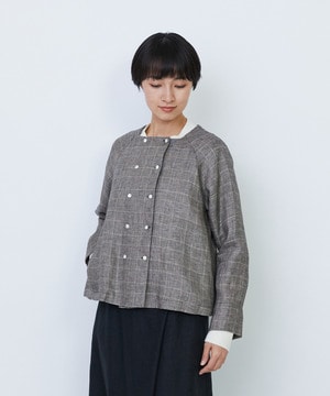 【LOISIR】リネンチェックスクエアネックジャケット 詳細画像 チェック 1