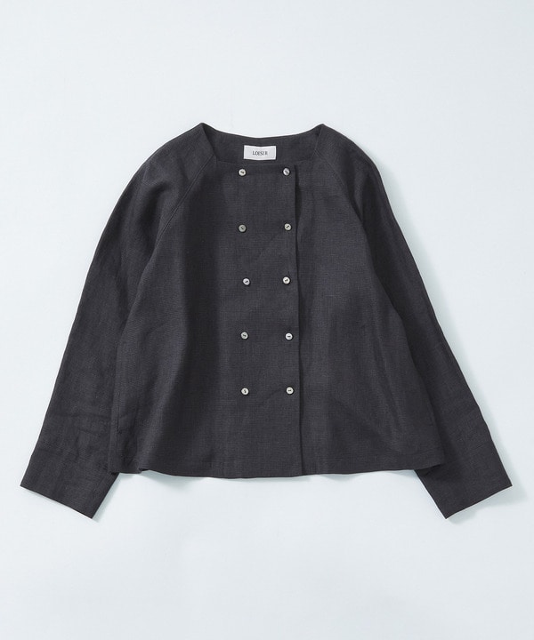 リネンチェックスクエアネックジャケットリネンチェックスクエアネックジャケット