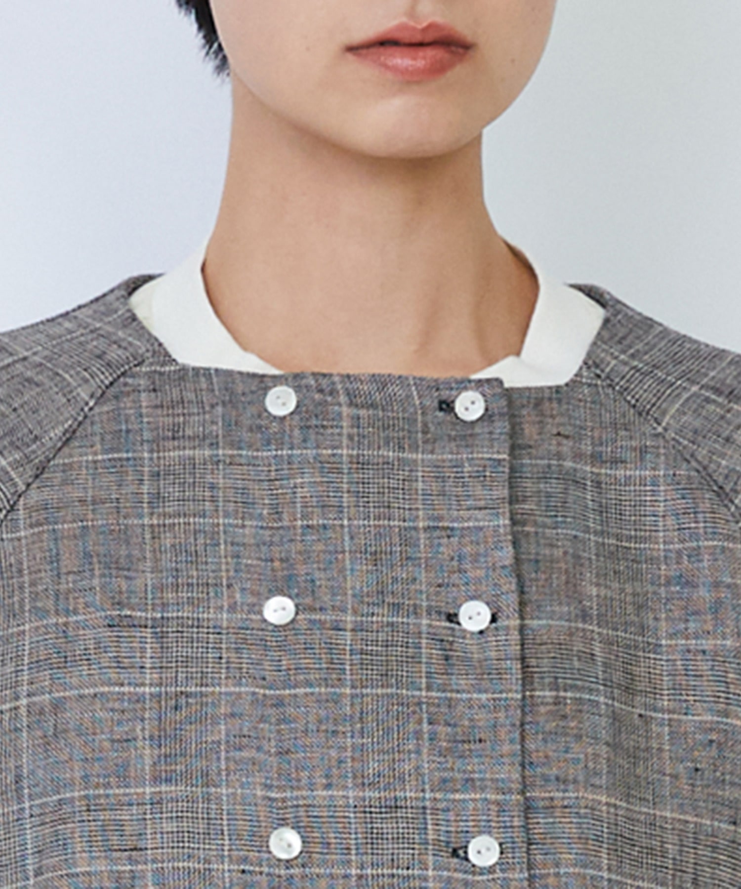 【LOISIR】リネンチェックスクエアネックジャケット 詳細画像 ブラック系その他 10