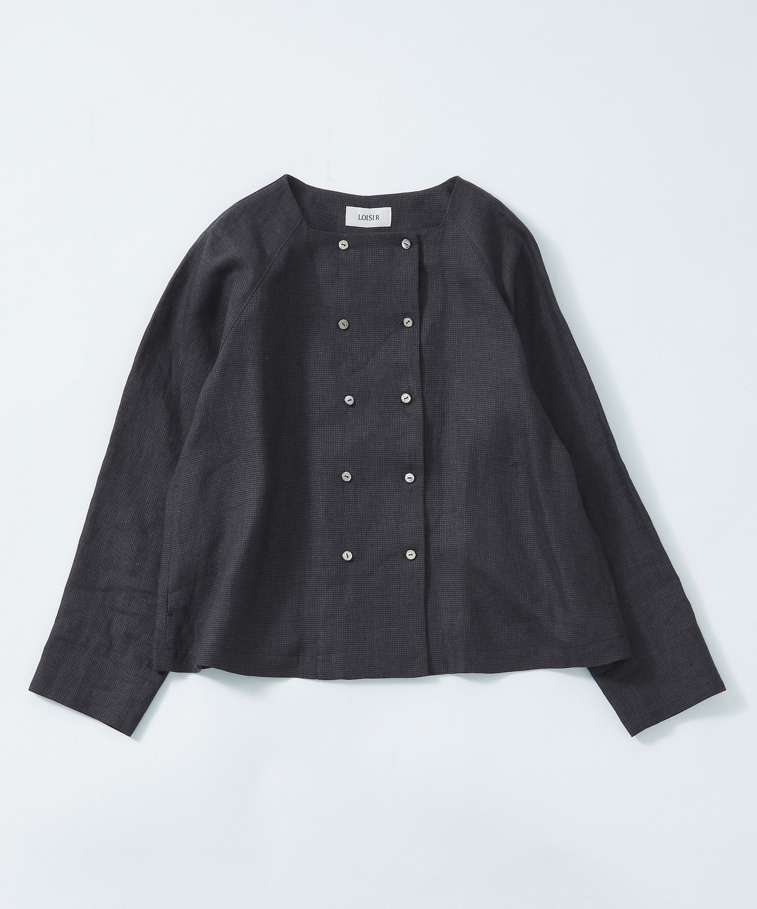 【LOISIR】リネンチェックスクエアネックジャケット 詳細画像 ブラック系その他 5