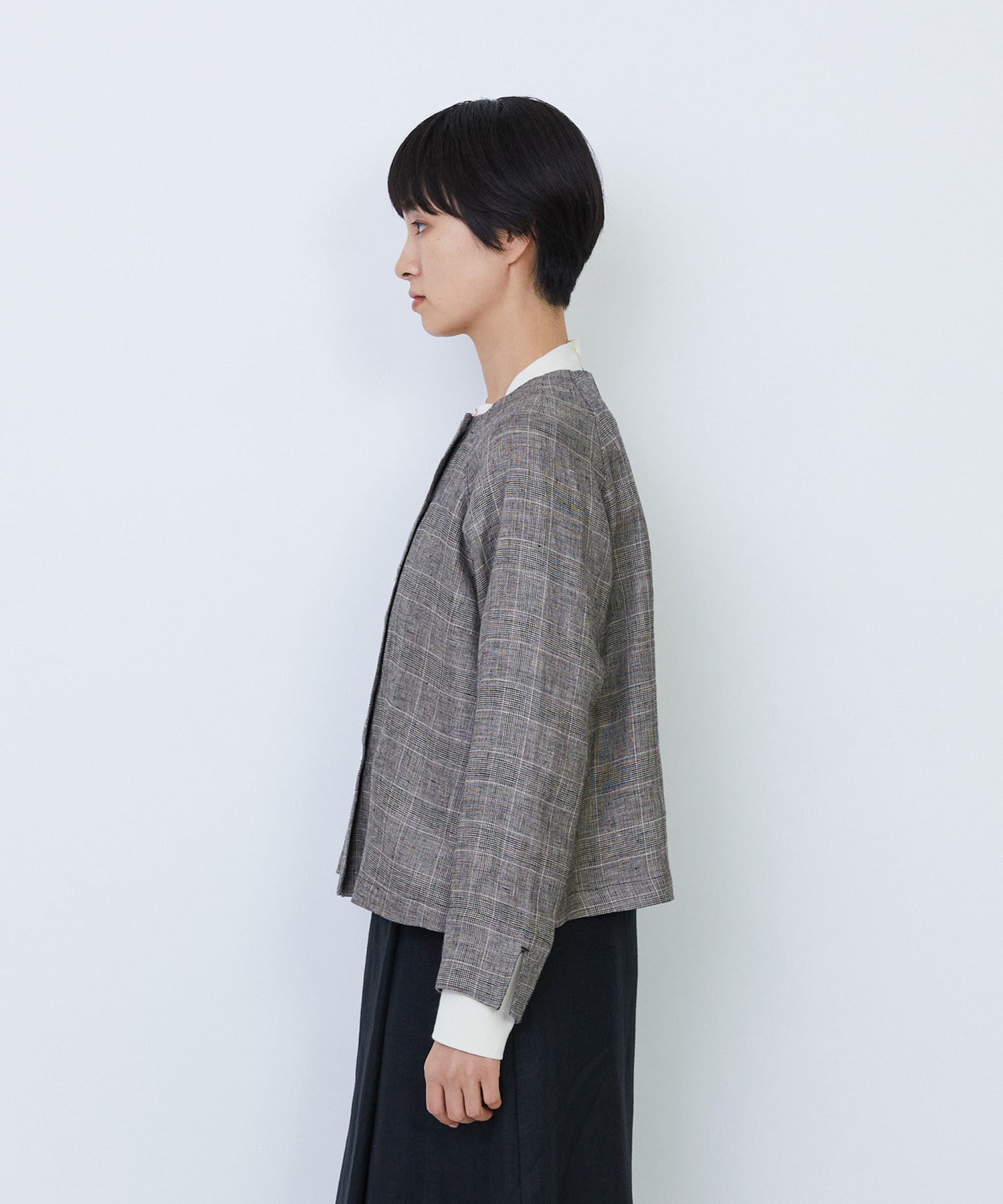 【LOISIR】リネンチェックスクエアネックジャケット 詳細画像 ブラック系その他 8