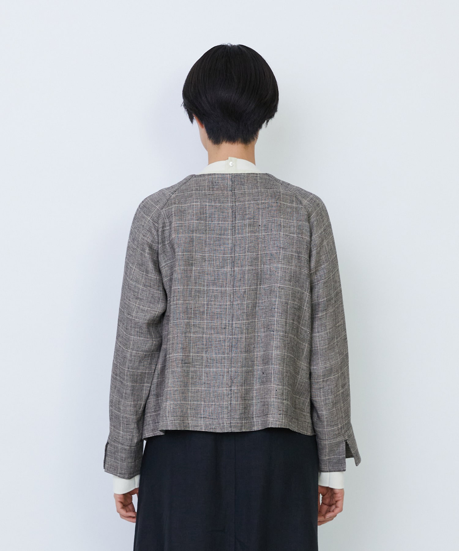 【LOISIR】リネンチェックスクエアネックジャケット 詳細画像 ブラック系その他 9
