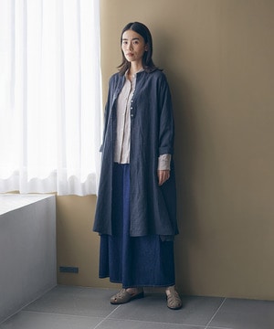 【LOISIR】リネンチェックガウンカーディガン 詳細画像 ブラック系その他 1