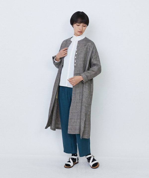 リネンチェックガウンカーディガンリネンチェックガウンカーディガン