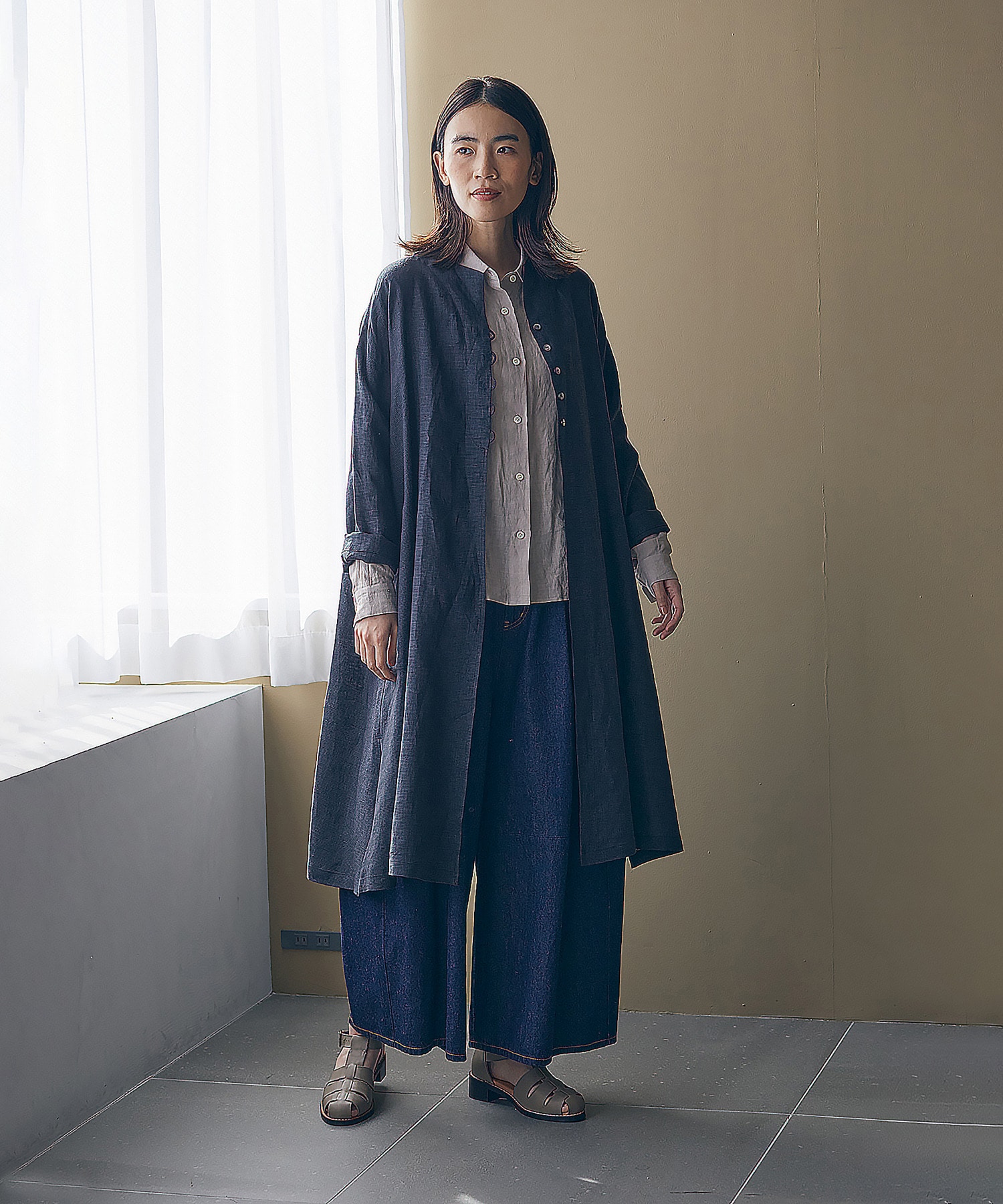 【LOISIR】リネンチェックガウンカーディガン 詳細画像 チェック 1