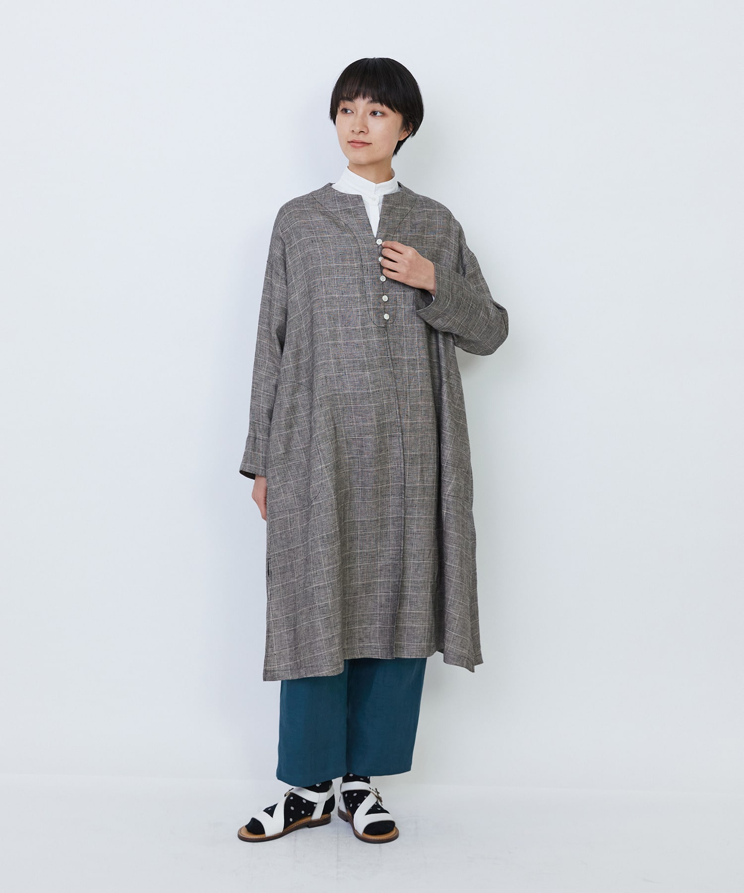 【LOISIR】リネンチェックガウンカーディガン 詳細画像 チェック 4