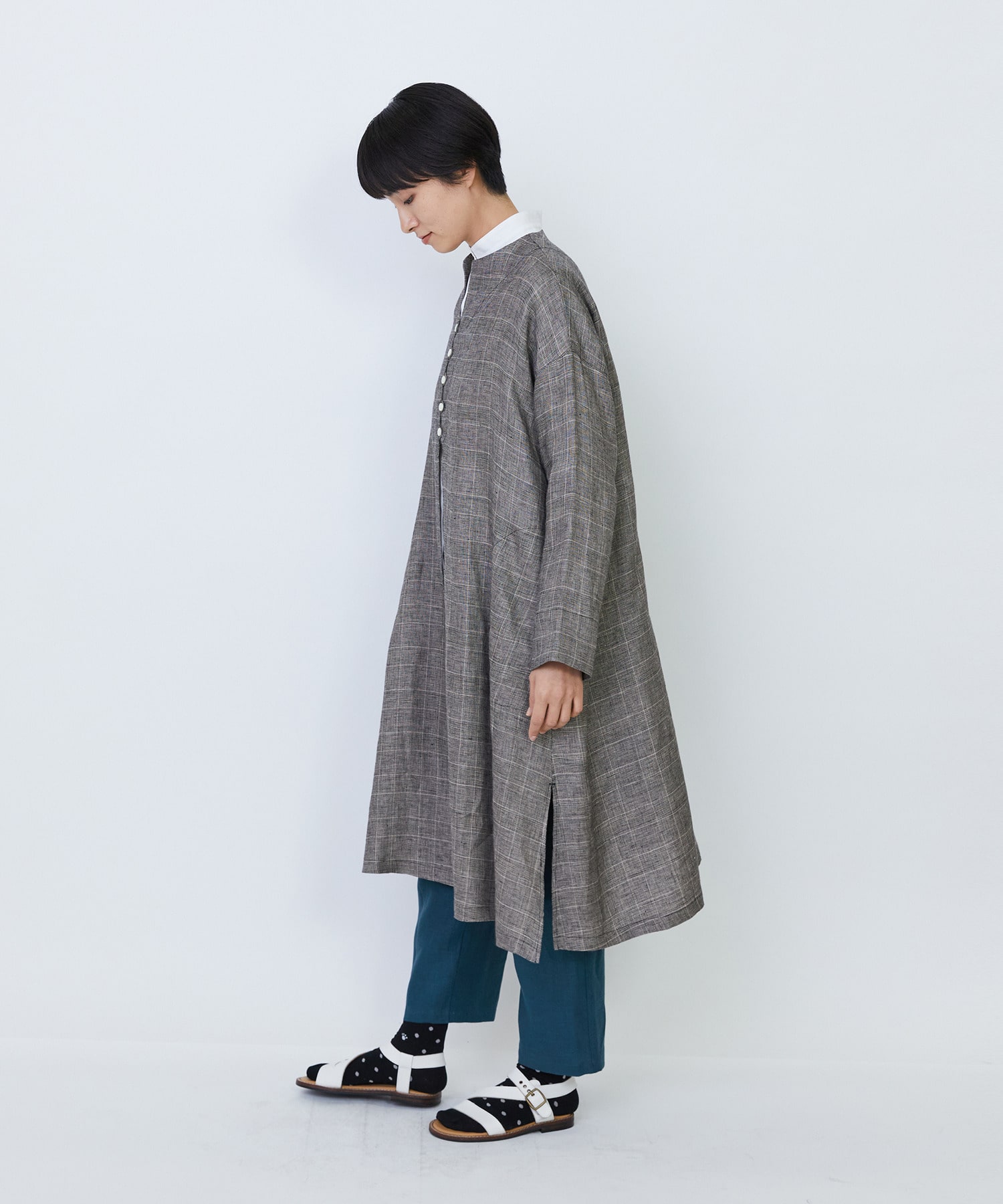 【LOISIR】リネンチェックガウンカーディガン 詳細画像 チェック 5