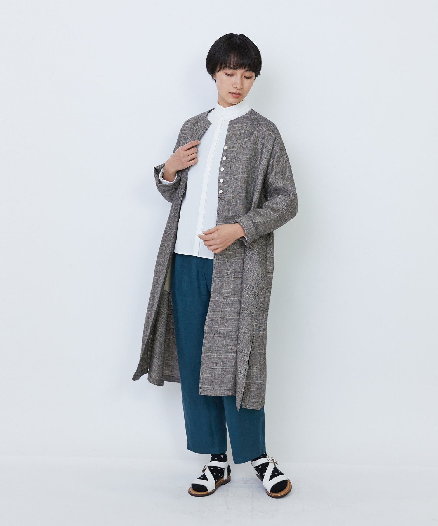 【LOISIR】リネンチェックガウンカーディガン 詳細画像 チェック 1