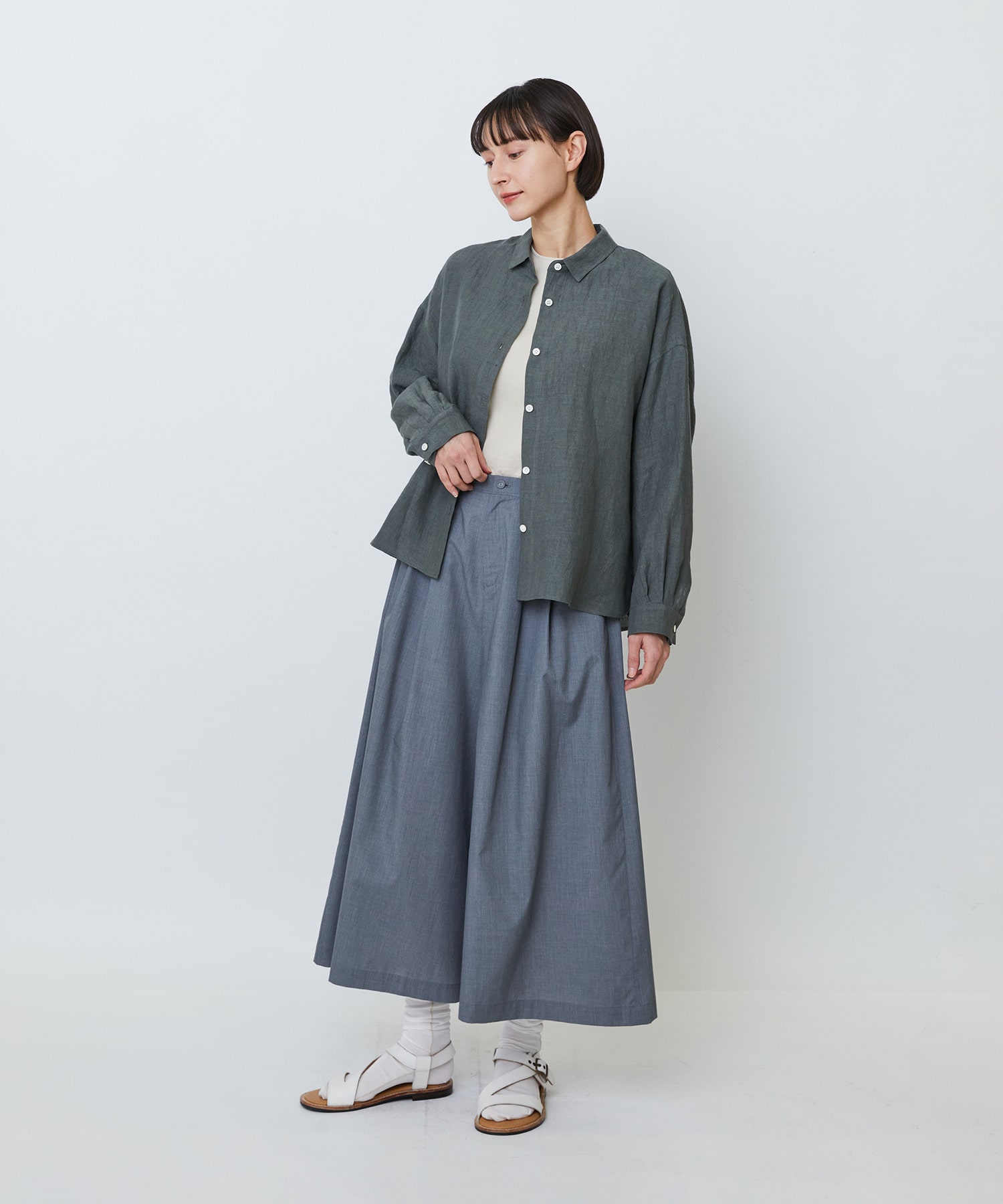 【LOISIR】グランジリネンボクシーシャツ 詳細画像 ネイビー 10