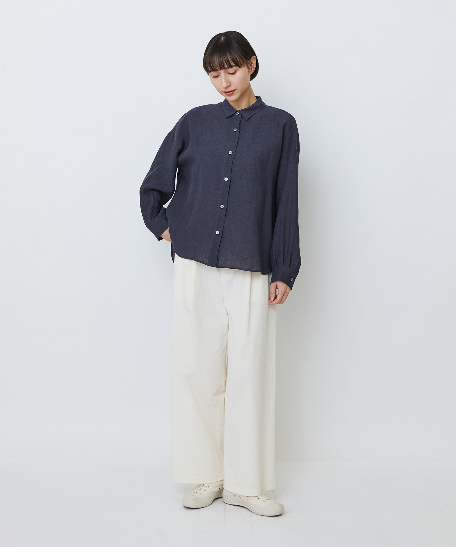 【LOISIR】グランジリネンボクシーシャツ 詳細画像 ネイビー 13