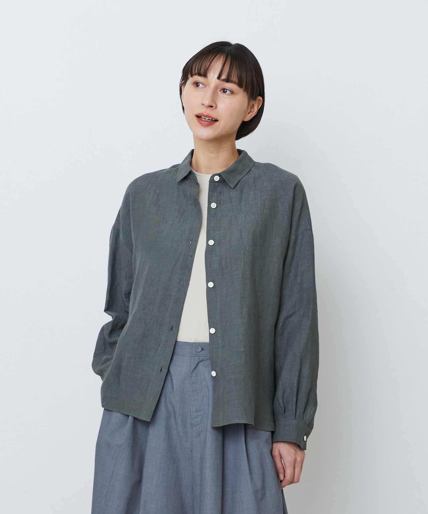 【LOISIR】グランジリネンボクシーシャツ 詳細画像 カーキ 1