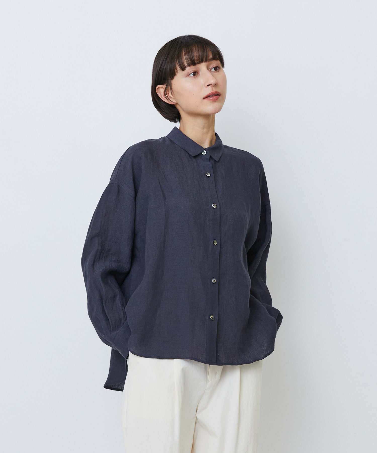【LOISIR】グランジリネンボクシーシャツ 詳細画像 ネイビー 1