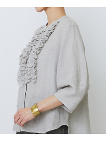 【LOISIR】グランジリネンフリルディテールブラウス 詳細画像 ネイビー 34