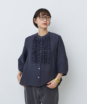 【LOISIR】グランジリネンフリルディテールブラウス 詳細画像 ネイビー 1