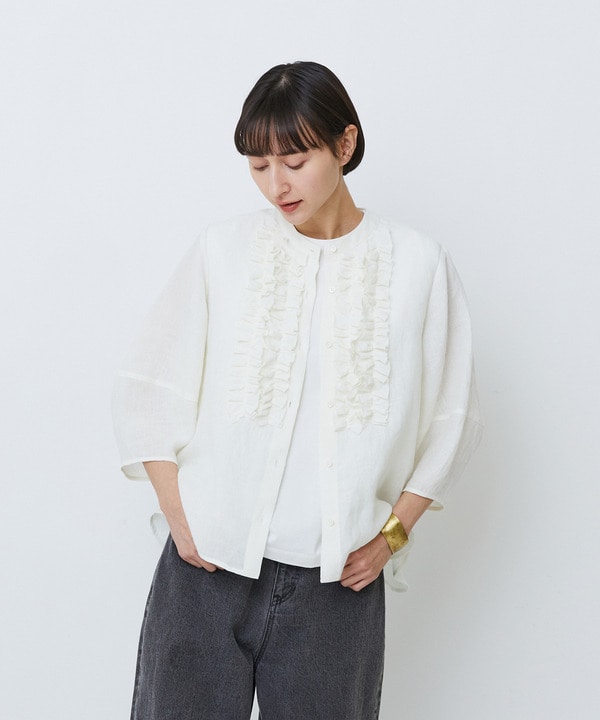 グランジリネンフリルディテールブラウス 詳細画像 オフホワイト 1
