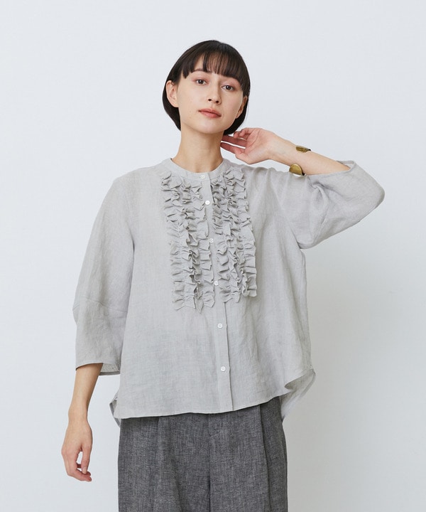 グランジリネンフリルディテールブラウス 詳細画像 ライトグレー 1