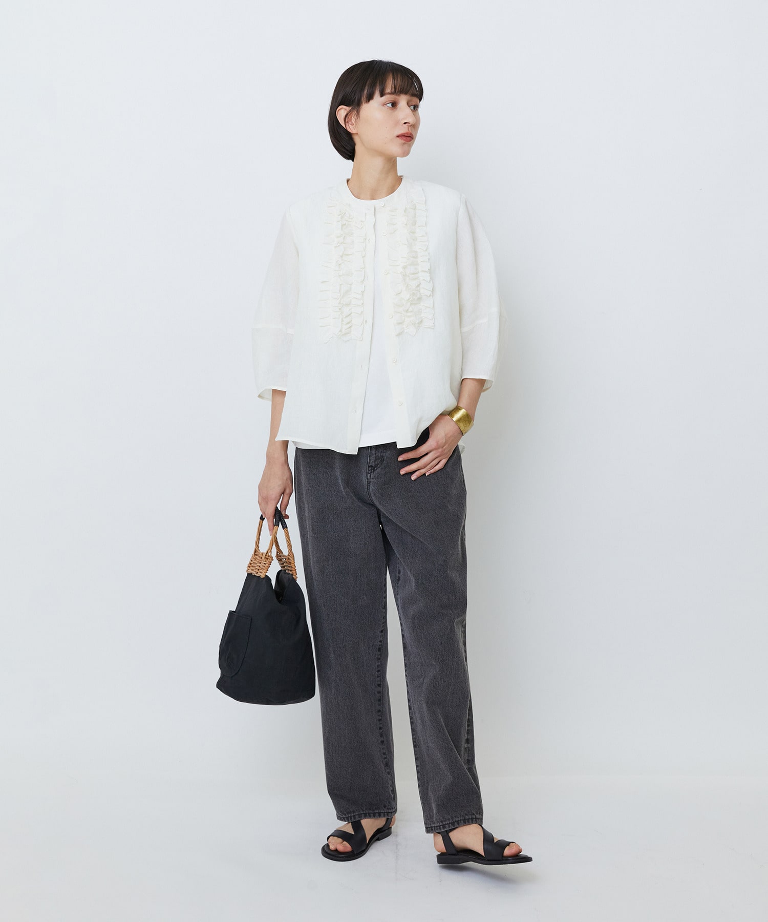 【LOISIR】グランジリネンフリルディテールブラウス 詳細画像 ネイビー 1