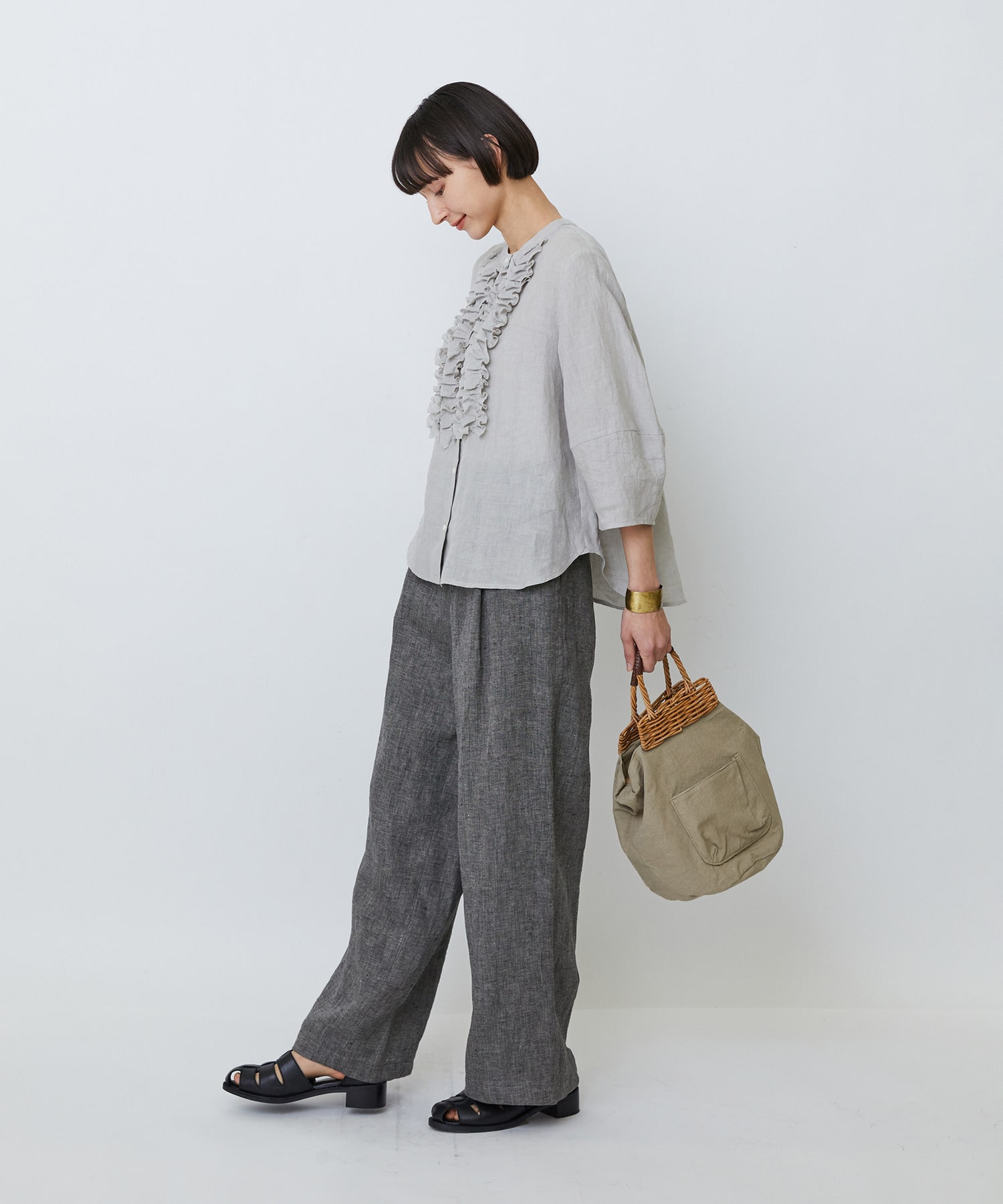 【LOISIR】グランジリネンフリルディテールブラウス 詳細画像 ネイビー 15
