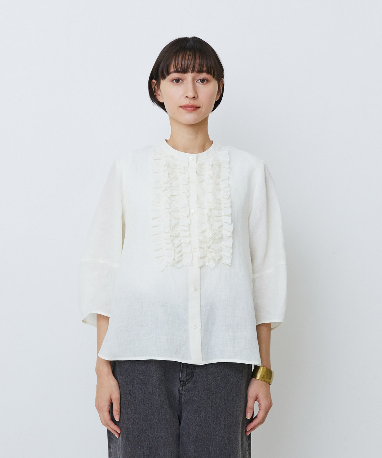 【LOISIR】グランジリネンフリルディテールブラウス 詳細画像 ネイビー 17