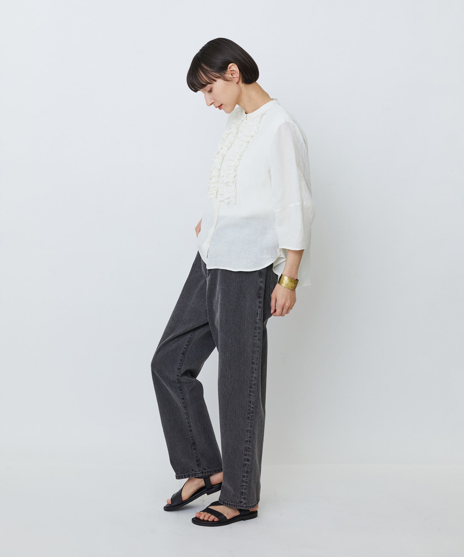 【LOISIR】グランジリネンフリルディテールブラウス 詳細画像 ネイビー 2