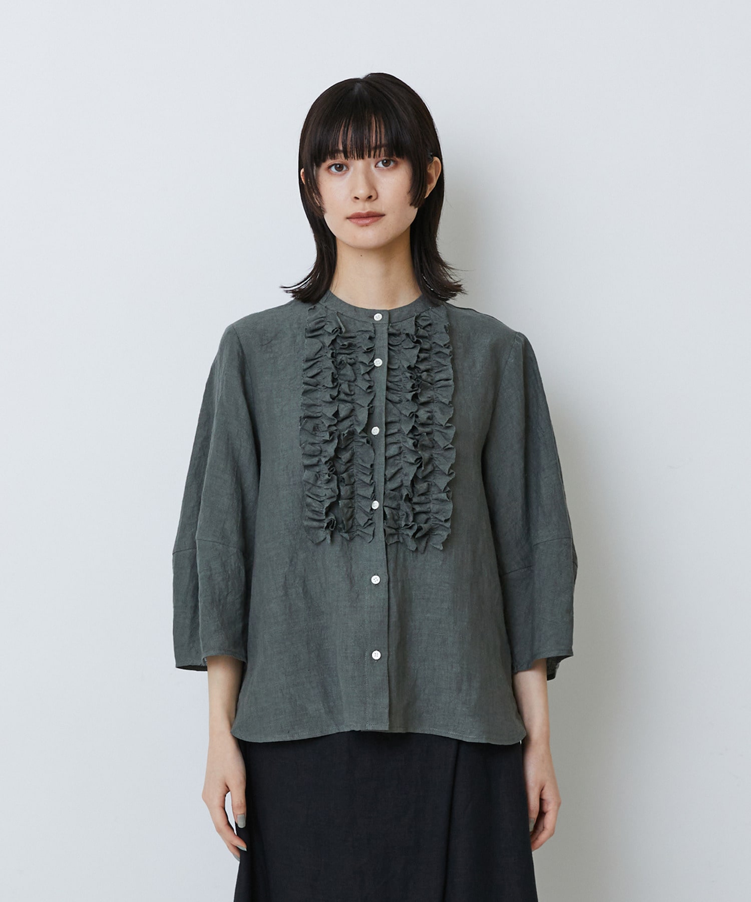 【LOISIR】グランジリネンフリルディテールブラウス 詳細画像 ネイビー 23