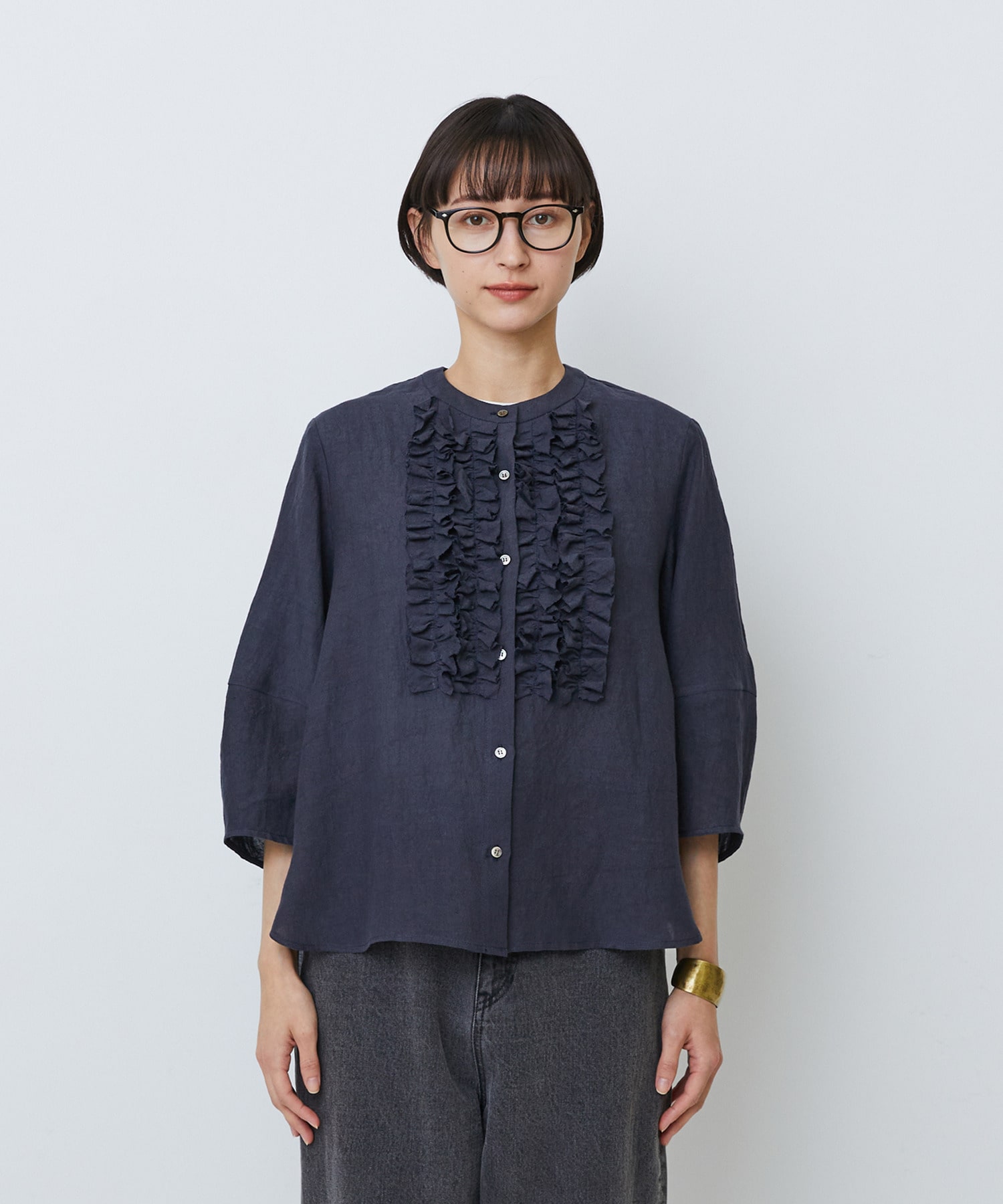 【LOISIR】グランジリネンフリルディテールブラウス 詳細画像 ネイビー 26