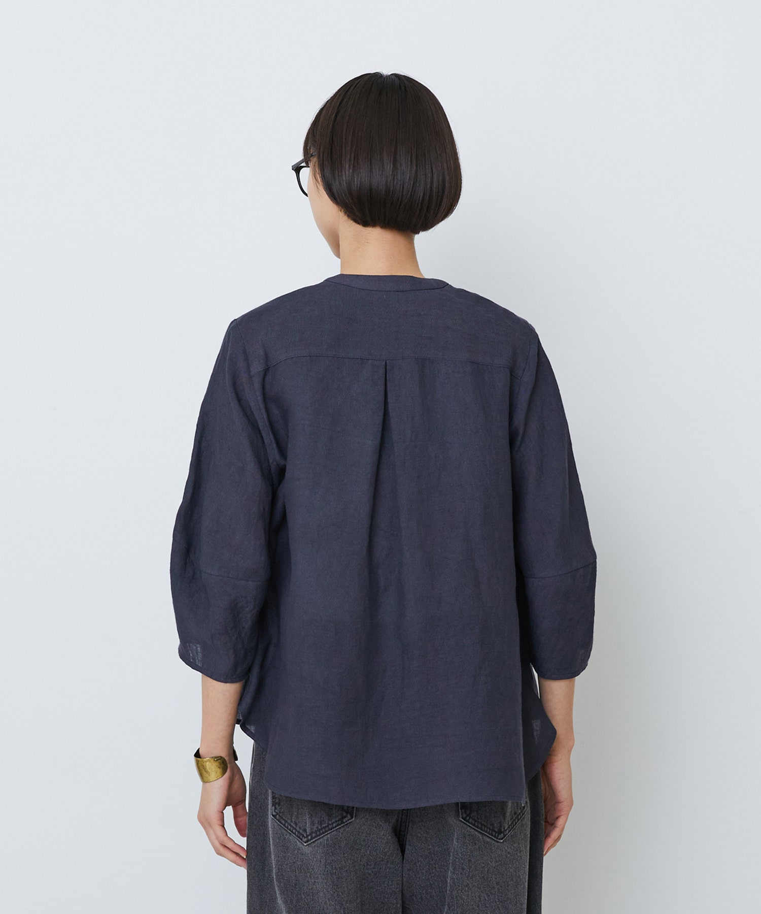 【LOISIR】グランジリネンフリルディテールブラウス 詳細画像 ネイビー 28