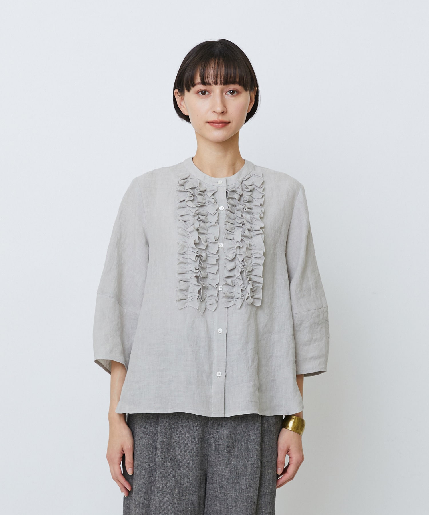 【LOISIR】グランジリネンフリルディテールブラウス 詳細画像 ネイビー 29
