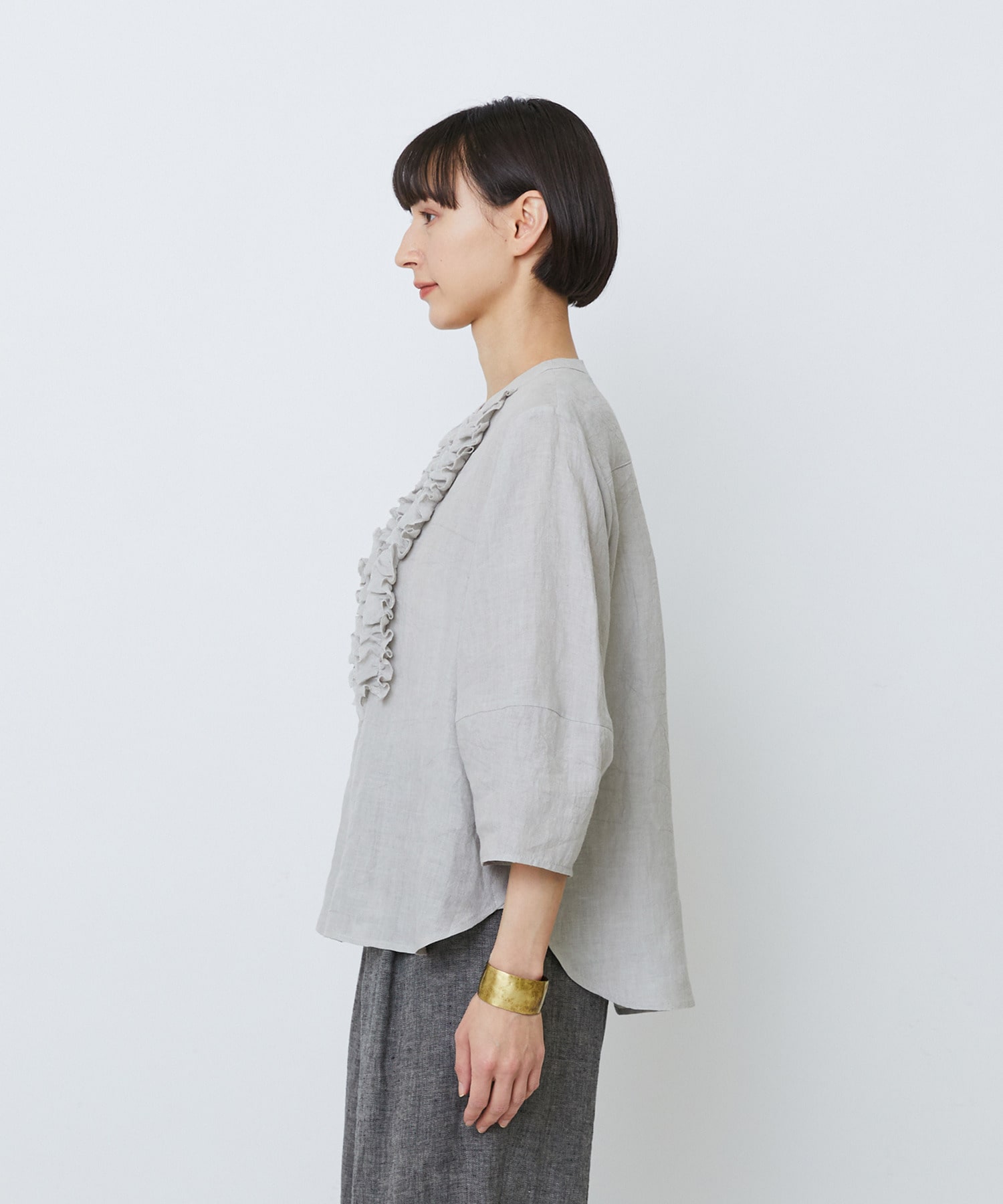【LOISIR】グランジリネンフリルディテールブラウス 詳細画像 ネイビー 30