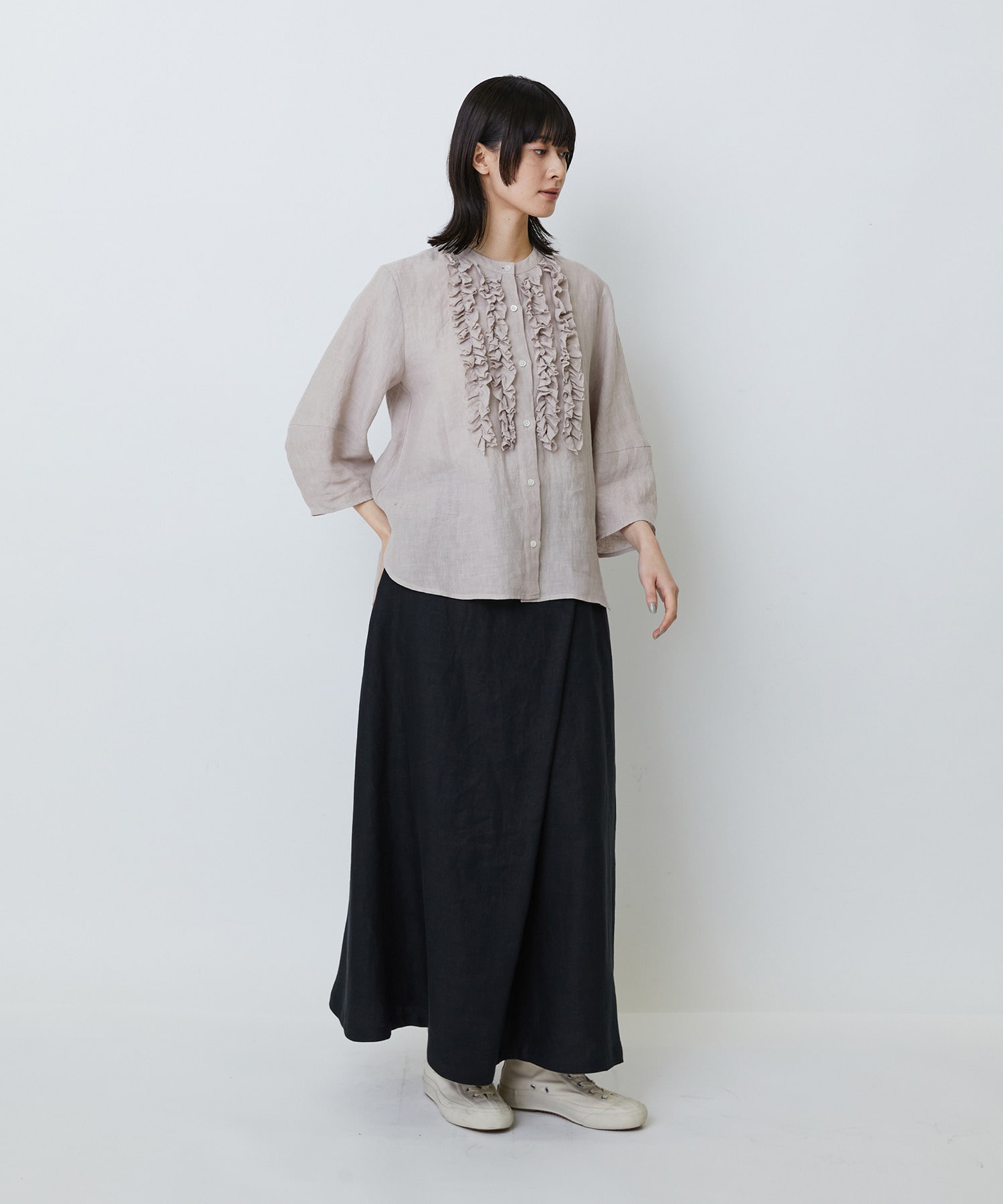 【LOISIR】グランジリネンフリルディテールブラウス 詳細画像 ネイビー 4
