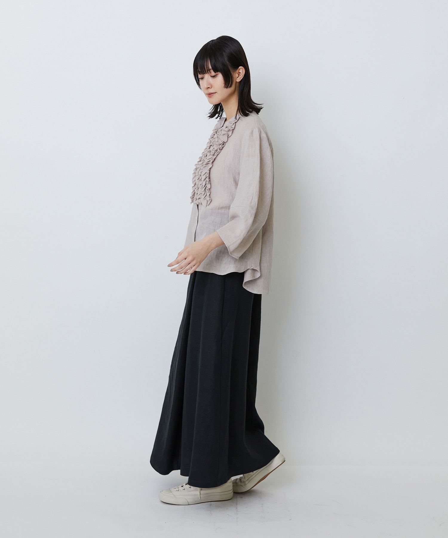 【LOISIR】グランジリネンフリルディテールブラウス 詳細画像 ネイビー 5