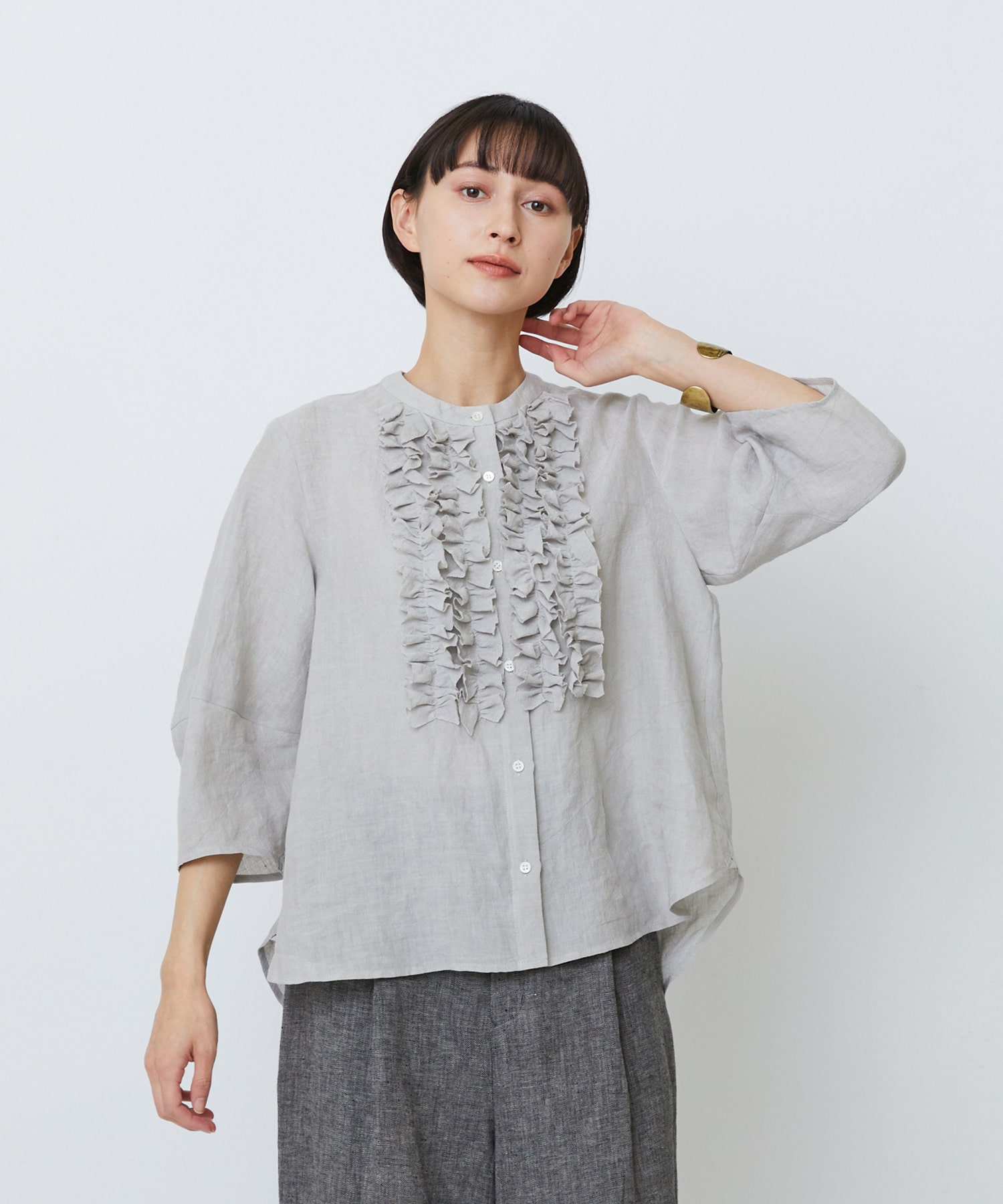 【LOISIR】グランジリネンフリルディテールブラウス 詳細画像 ライトグレー 1
