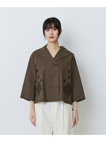 【LOISIR】コットンリネンクロス刺繍入りセーラーカラーブラウス 詳細画像 ブラック 11