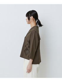 【LOISIR】コットンリネンクロス刺繍入りセーラーカラーブラウス 詳細画像 ブラック 12