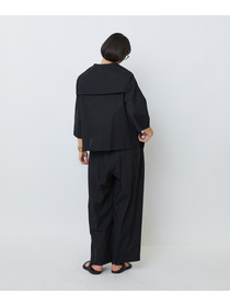 【LOISIR】コットンリネンクロス刺繍入りセーラーカラーブラウス 詳細画像 ブラック 4