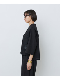 【LOISIR】コットンリネンクロス刺繍入りセーラーカラーブラウス 詳細画像 ブラック 9