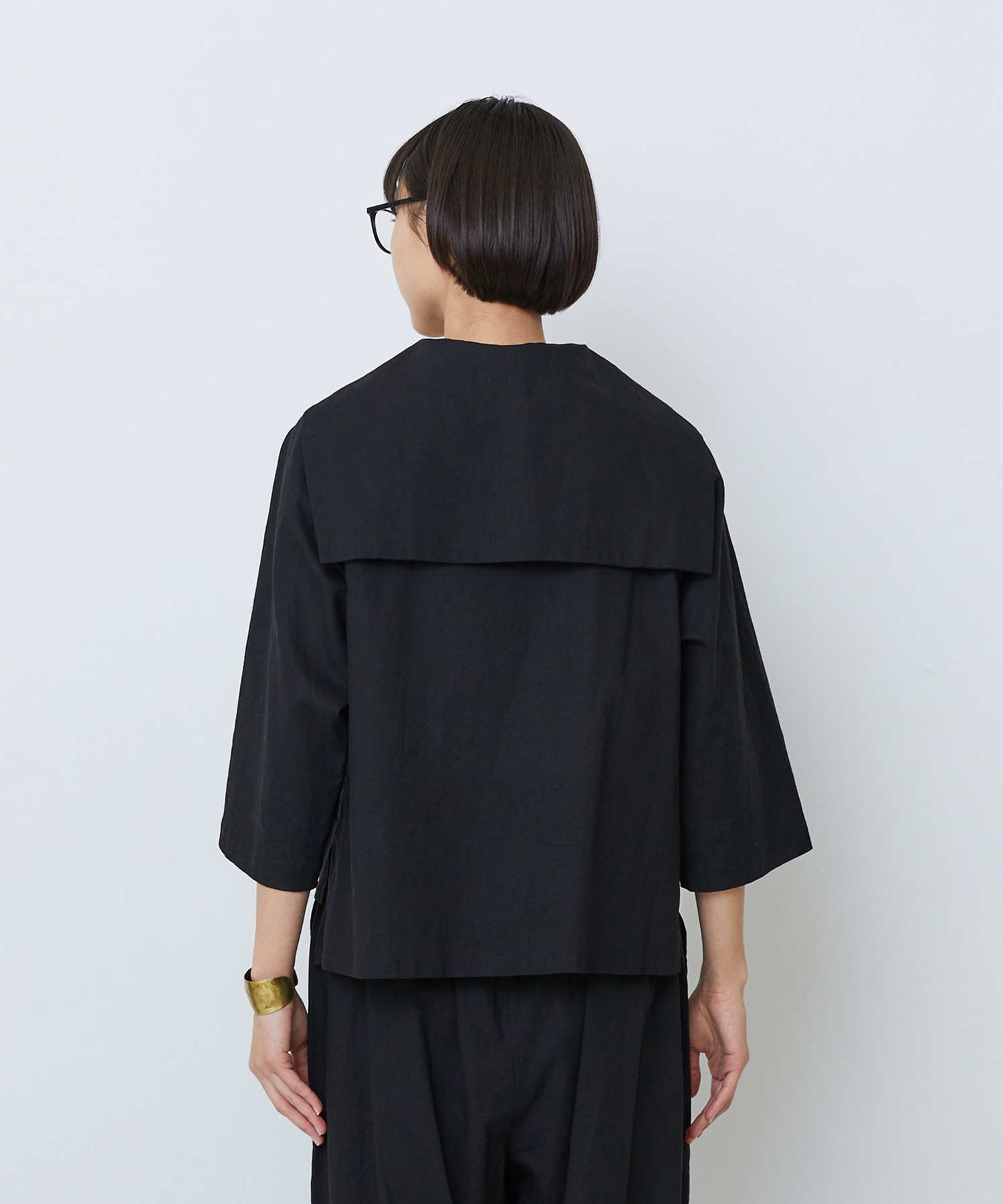 【LOISIR】コットンリネンクロス刺繍入りセーラーカラーブラウス 詳細画像 ブラック 10