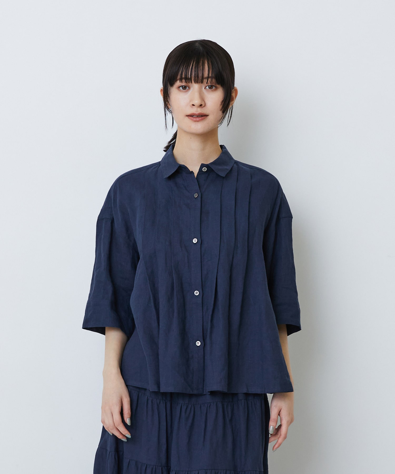 【LOISIR】タックディテールブラウス 詳細画像 ネイビー 1