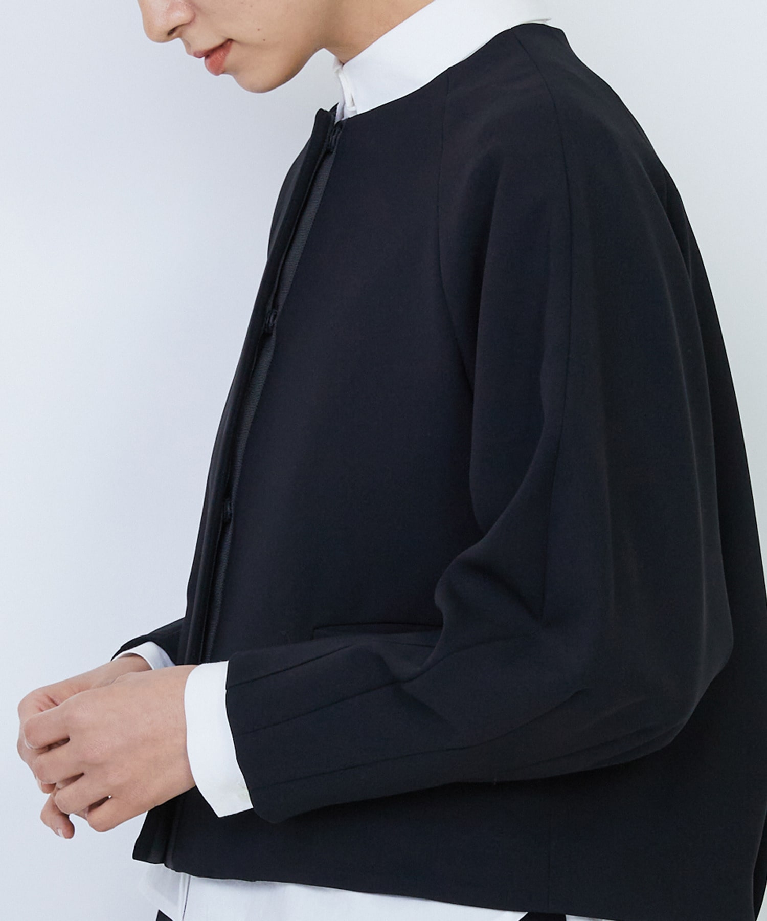 【LOISIR】エコダブルクロスノーカラージャケット 詳細画像 ブラック 11