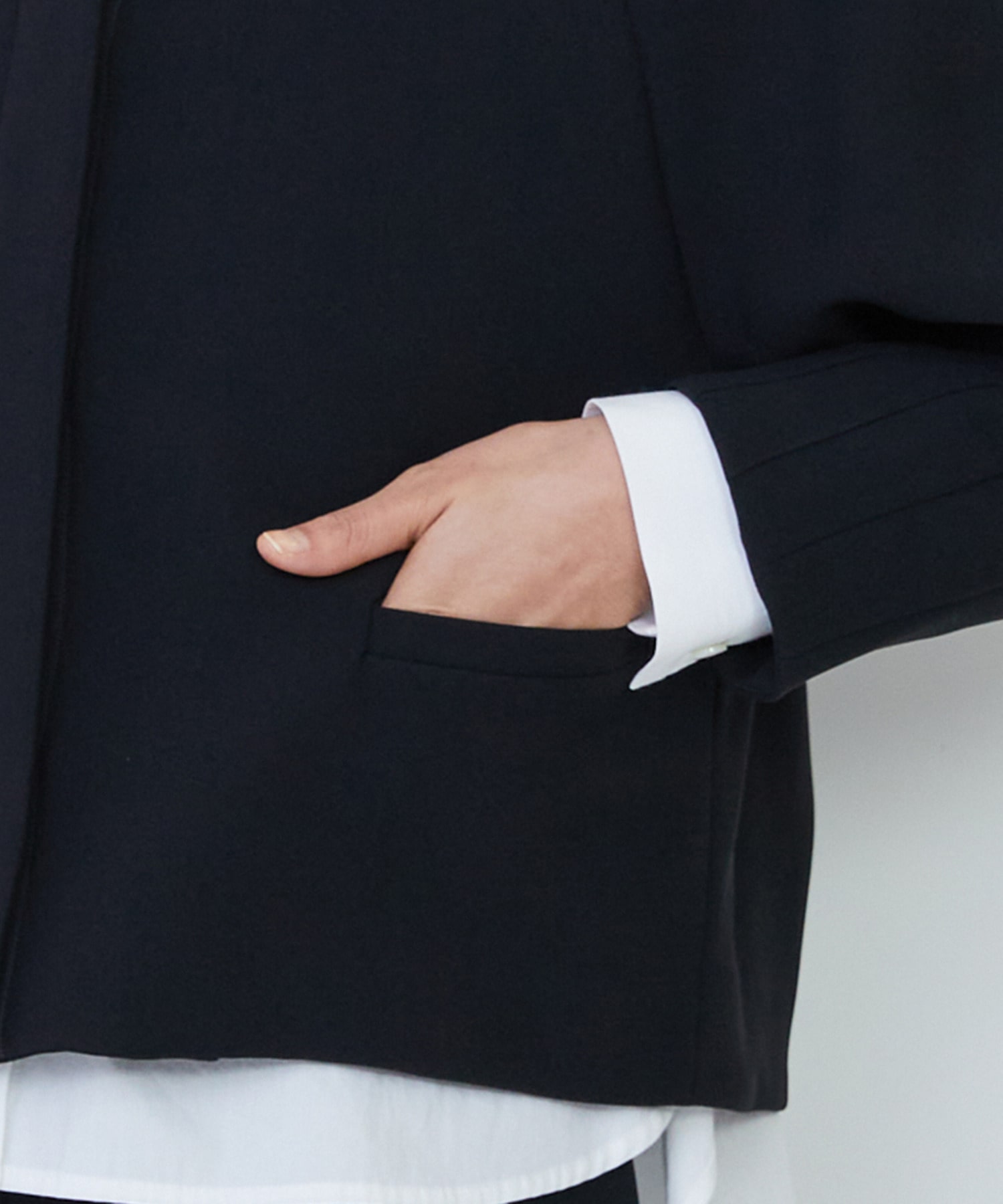 【LOISIR】エコダブルクロスノーカラージャケット 詳細画像 ブラック 12