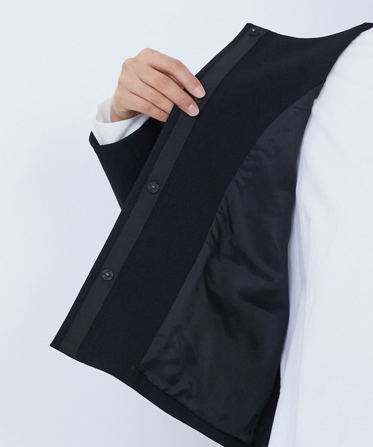 【LOISIR】エコダブルクロスノーカラージャケット 詳細画像 ブラック 13