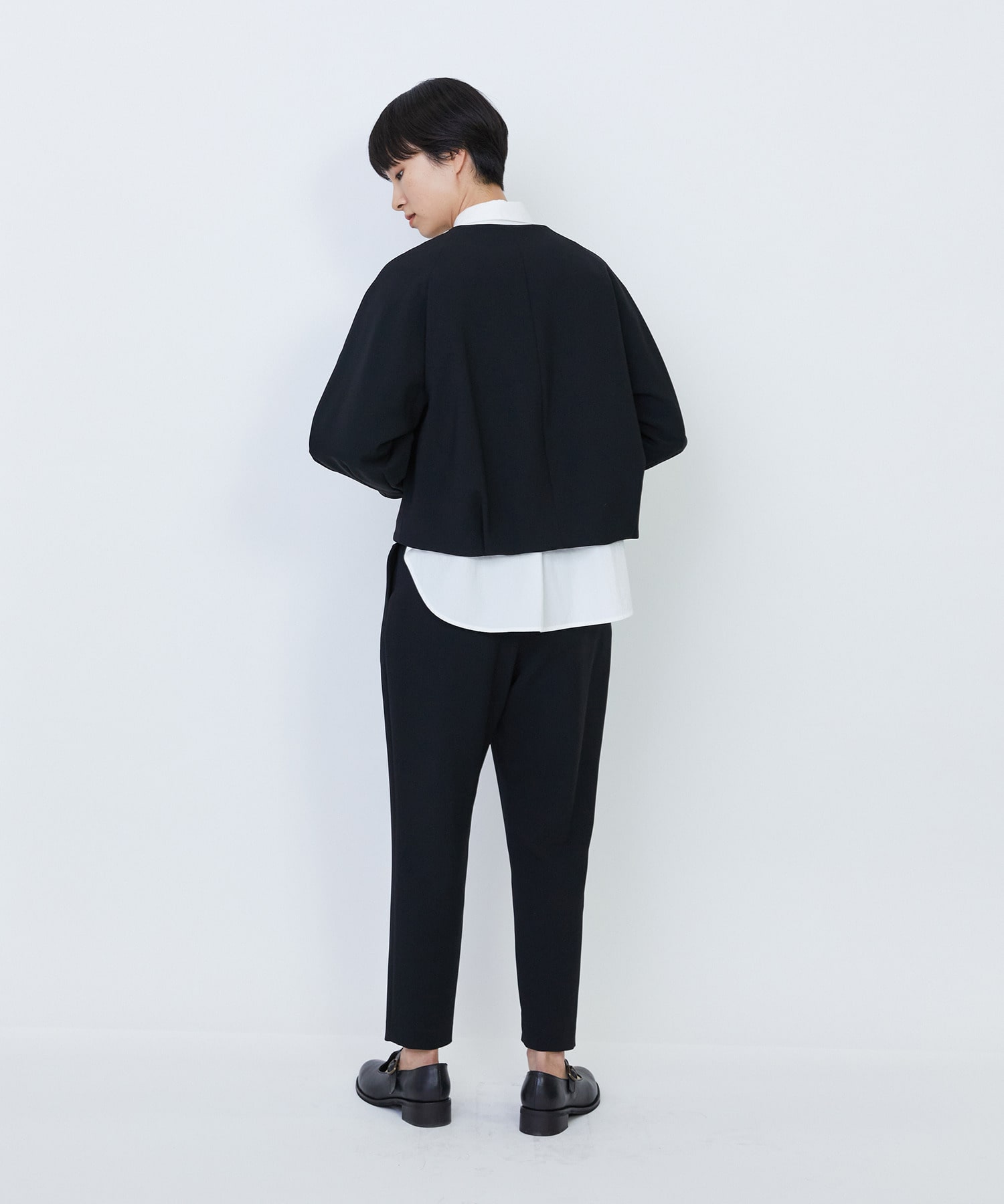 【LOISIR】エコダブルクロスノーカラージャケット 詳細画像 ブラック 5