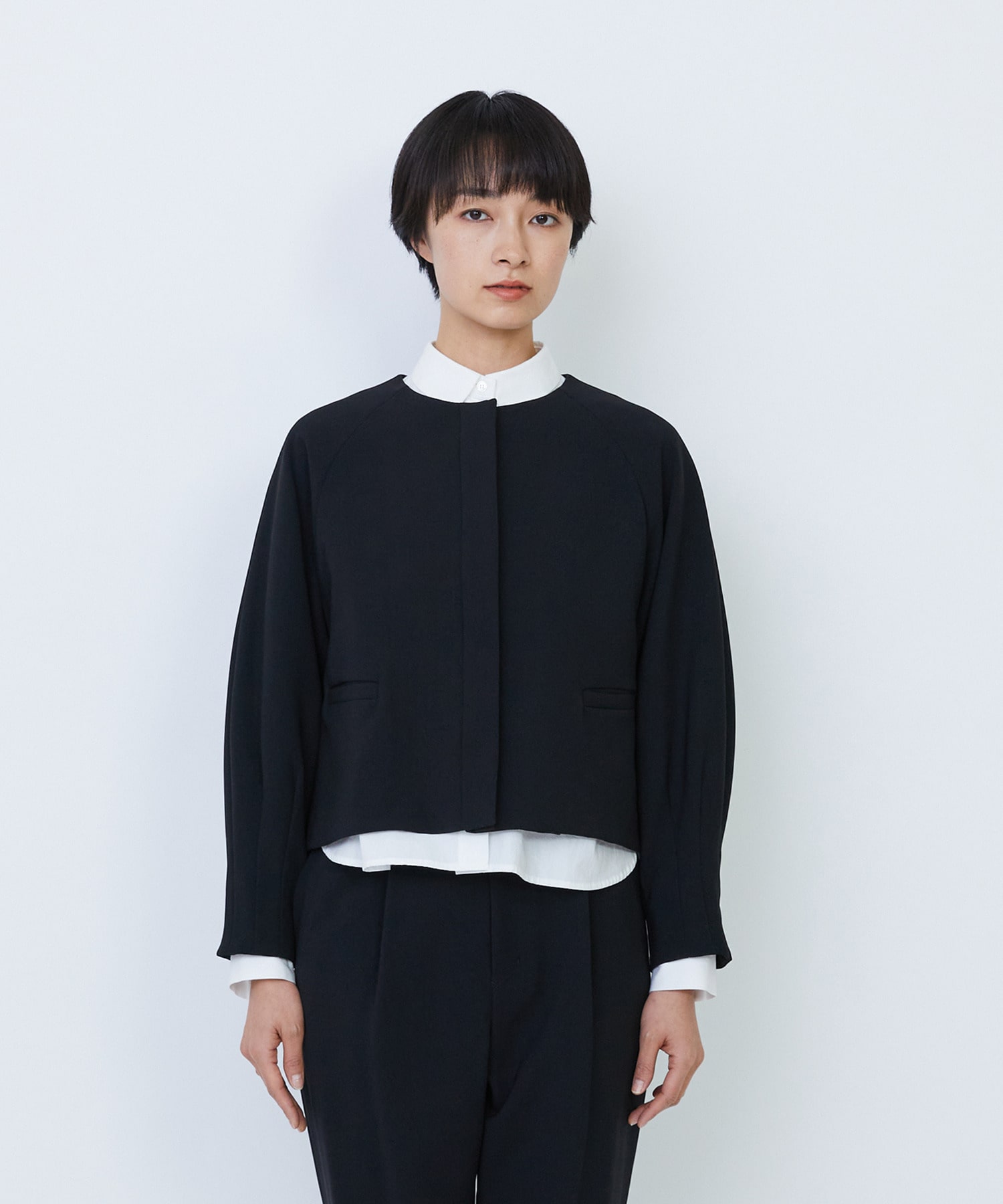 【LOISIR】エコダブルクロスノーカラージャケット 詳細画像 ブラック 6