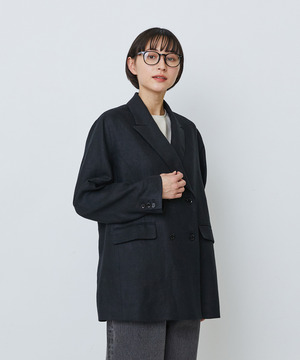 【LOISIR】【セットアップ対応】リネンツイルダブルブレストジャケット 詳細画像 ブラック 1