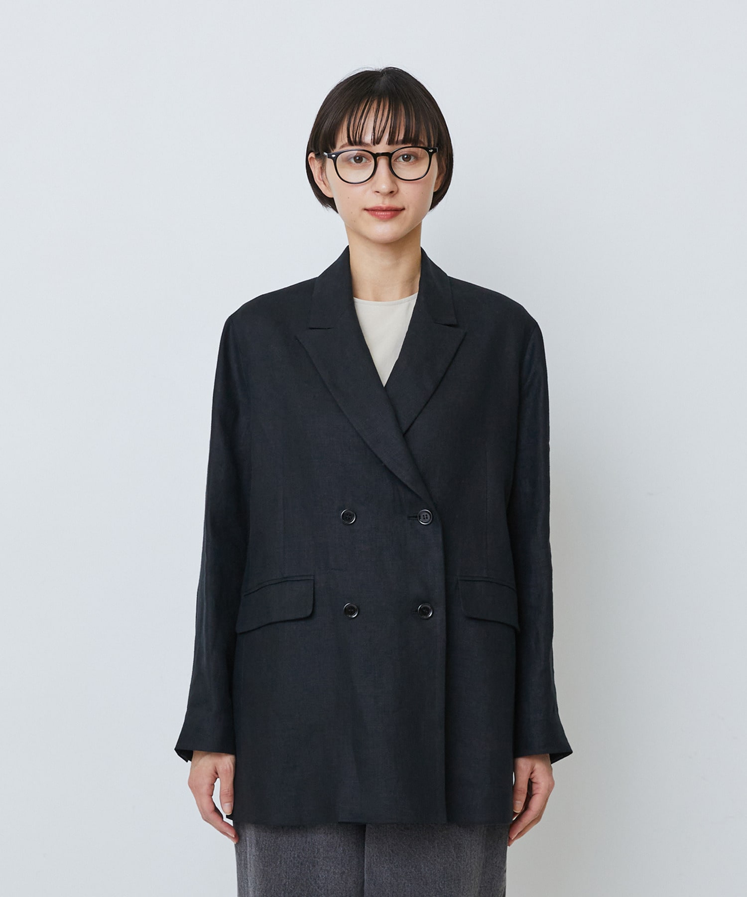【LOISIR】【セットアップ対応】リネンツイルダブルブレストジャケット 詳細画像 ブラック 11