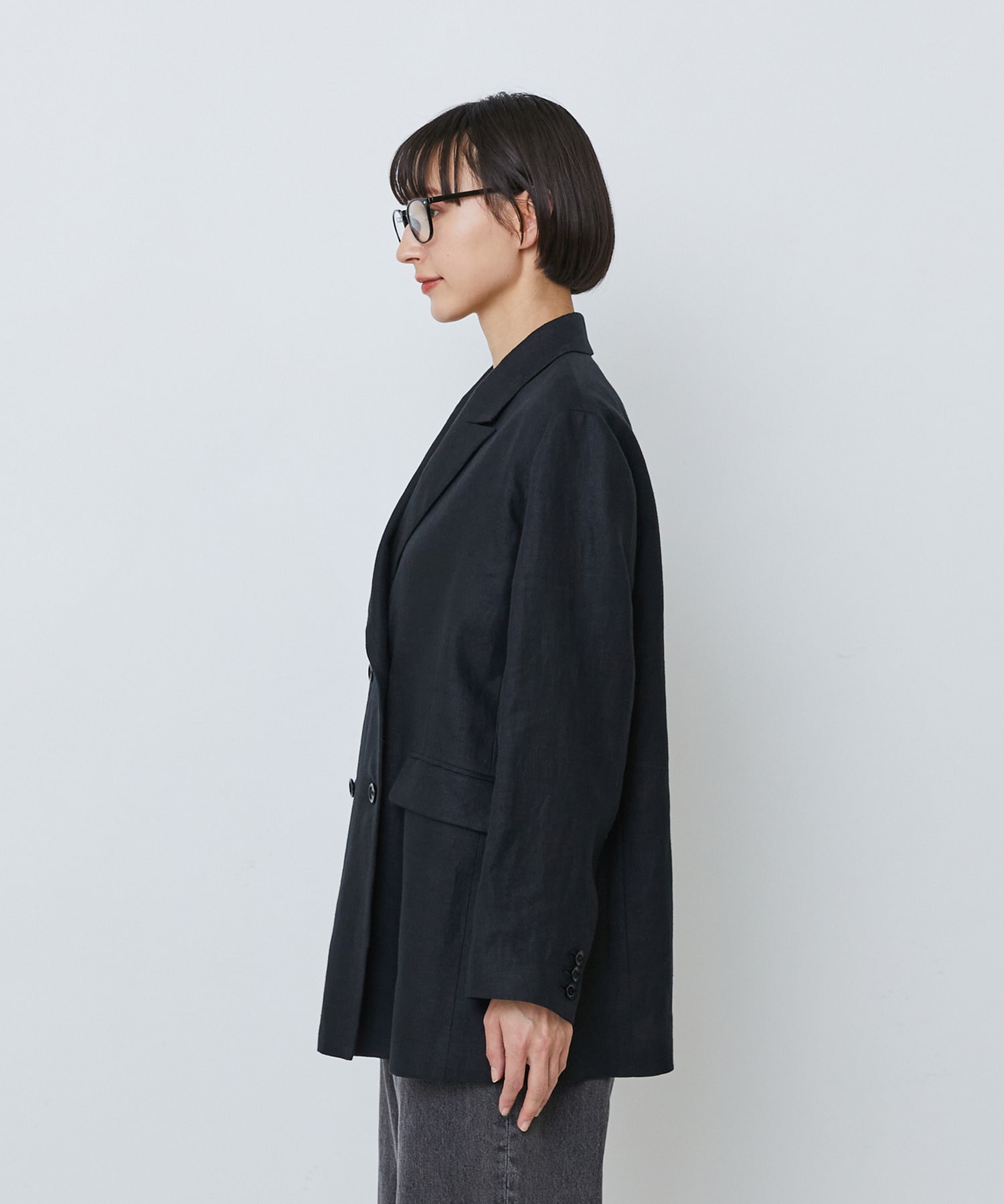 【LOISIR】【セットアップ対応】リネンツイルダブルブレストジャケット 詳細画像 ブラック 12